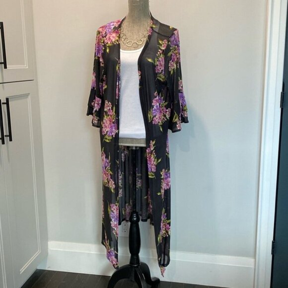 Emerald Black Floral Duster size 1X - Picture 3 of 12